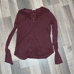 Maurices Maroon Long Sleeve Top with Lace Detail